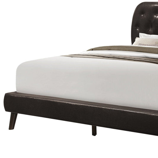Brown Queen Tufted Upholstered Faux Leather Bed Frame HomeRoots