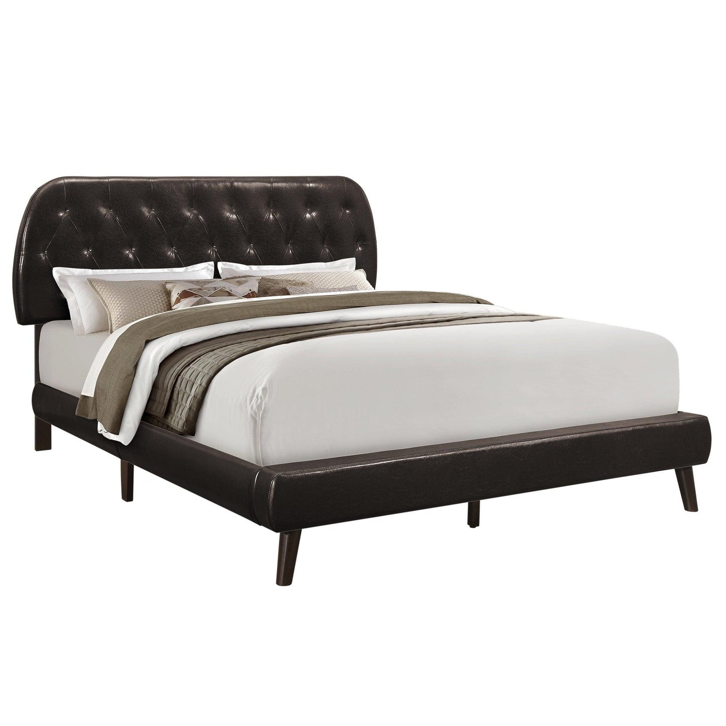 Tufted Brown Standard Bed Upholstered With Headboard - FurniFindUSA