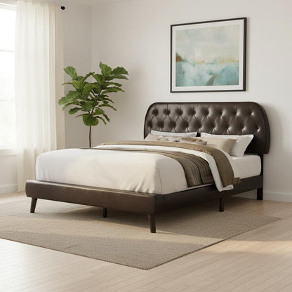 Brown Queen Tufted Upholstered Faux Leather Bed Frame HomeRoots