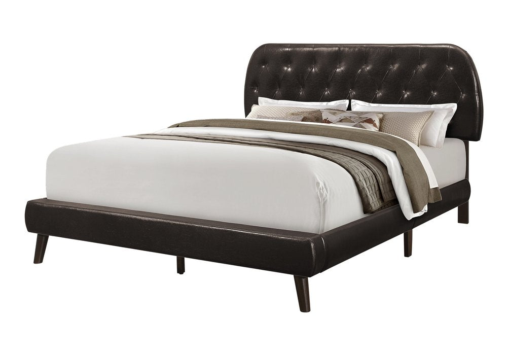 Brown Queen Tufted Upholstered Faux Leather Bed Frame HomeRoots