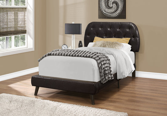 Brown Twin Tufted Upholstered Faux Leather Bed Frame