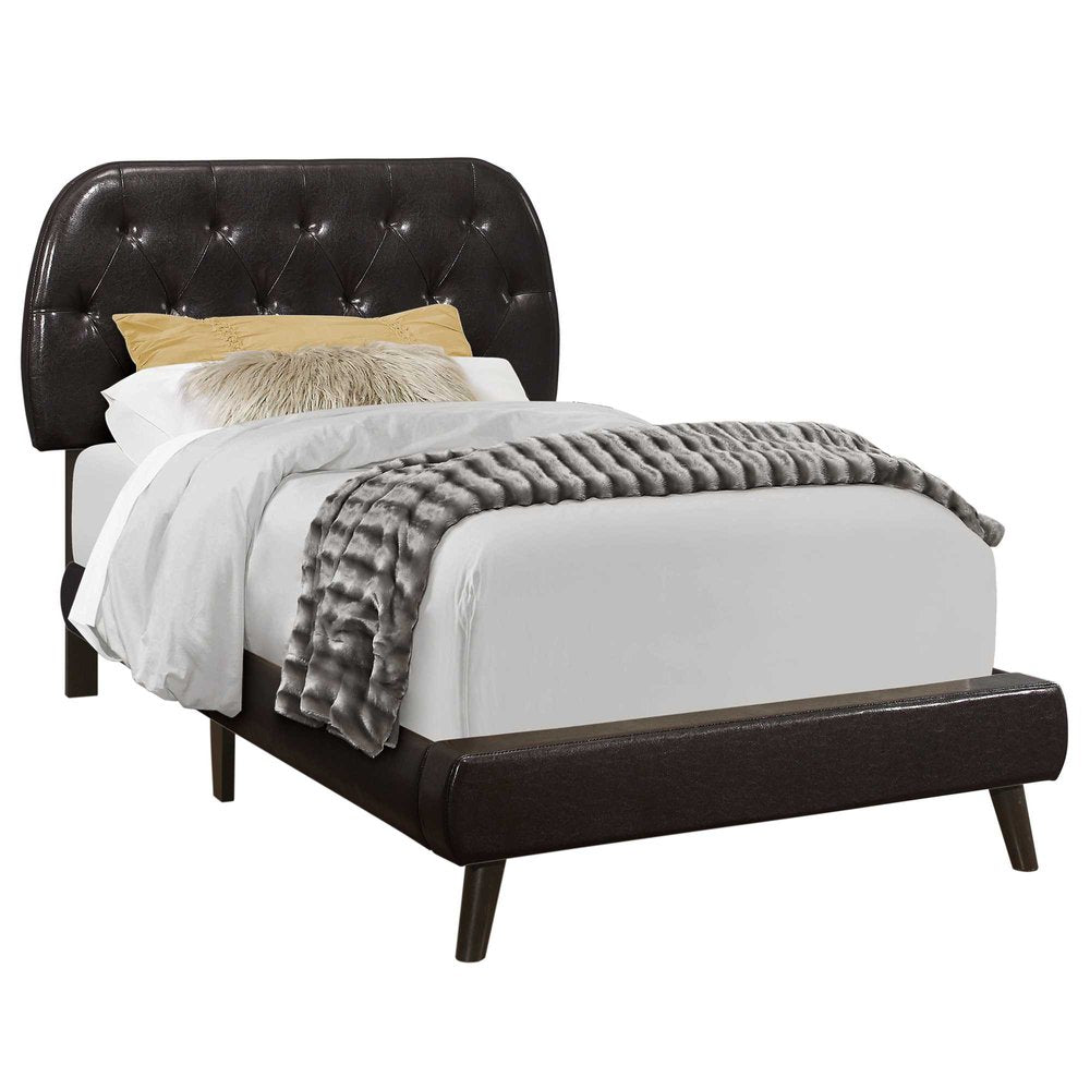 Brown Twin Tufted Upholstered Faux Leather Bed Frame HomeRoots