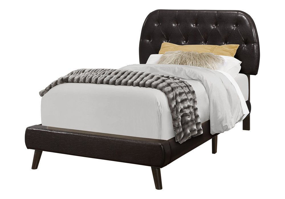 Brown Twin Tufted Upholstered Faux Leather Bed Frame HomeRoots