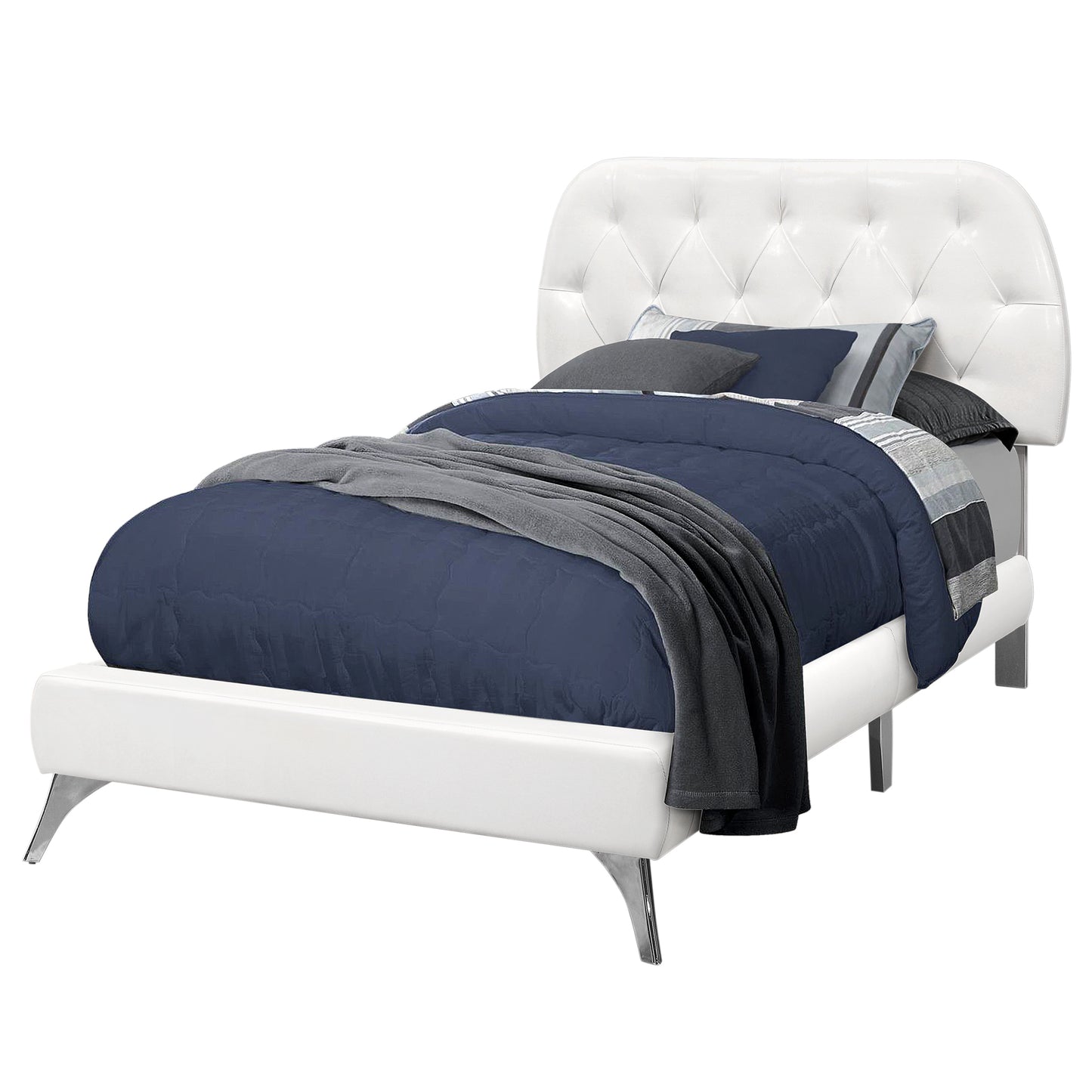 Solid Wood Twin Tufted White Upholstered Linen Bed