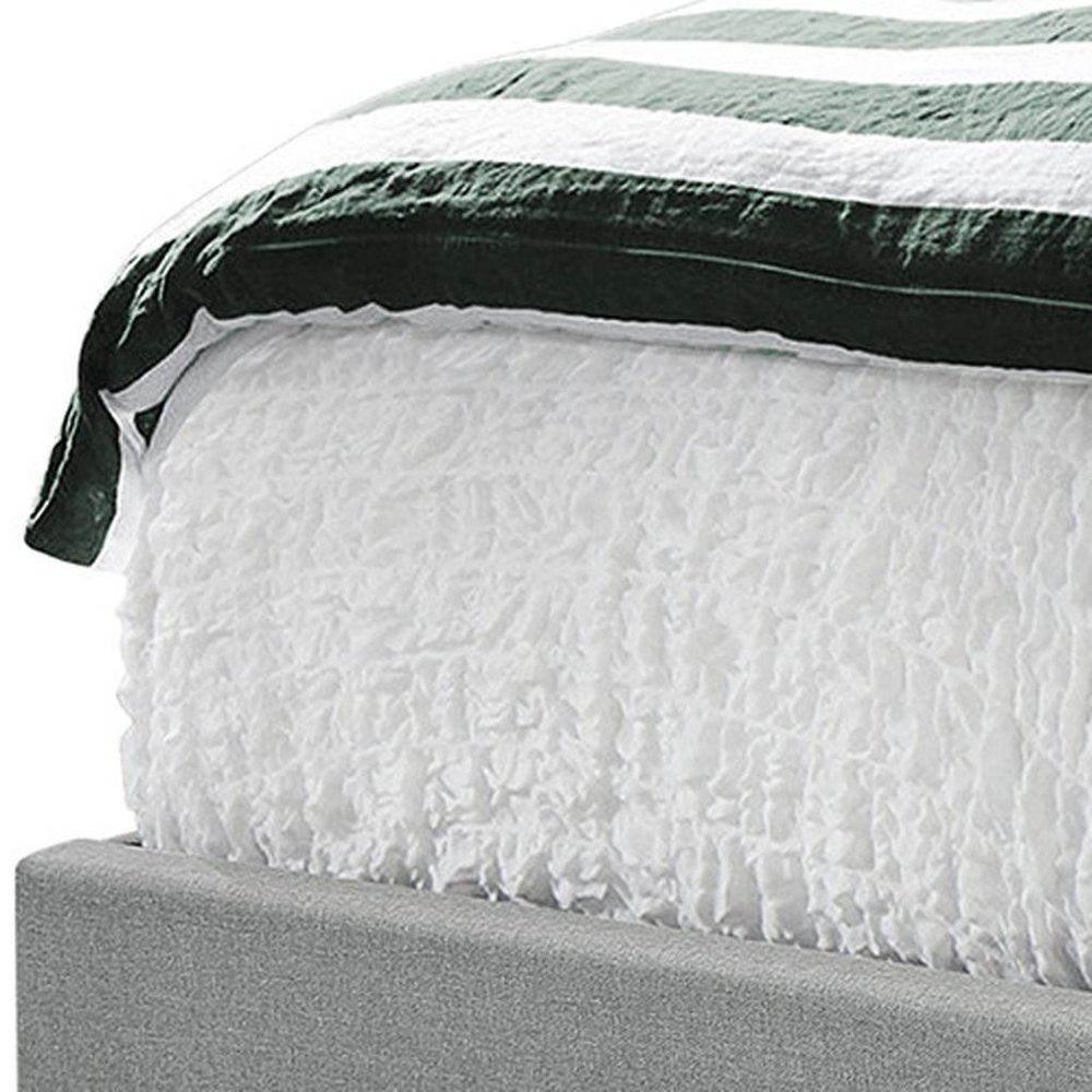 Gray Solid Wood And Tufted Linen Queen Bed Frame with Nailhead Trim HomeRoots