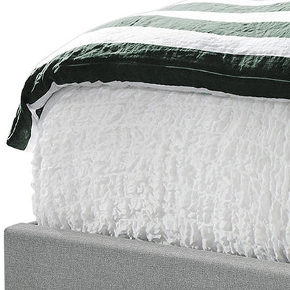 Gray Solid Wood And Tufted Linen Queen Bed Frame with Nailhead Trim HomeRoots