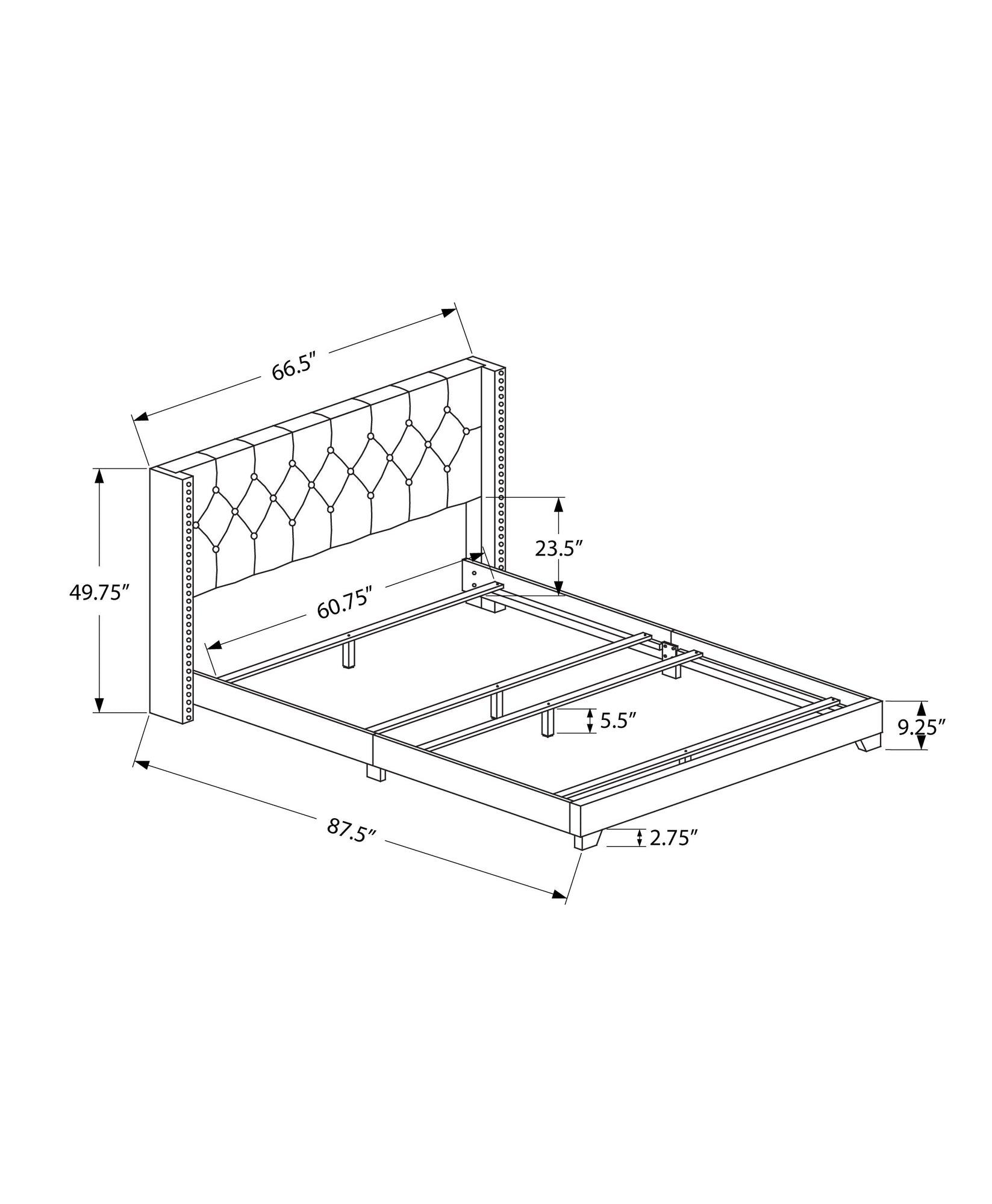 Solid Wood Queen Tufted Gray Upholstered Linen Bed With Nailhead Trim - FurniFindUSA