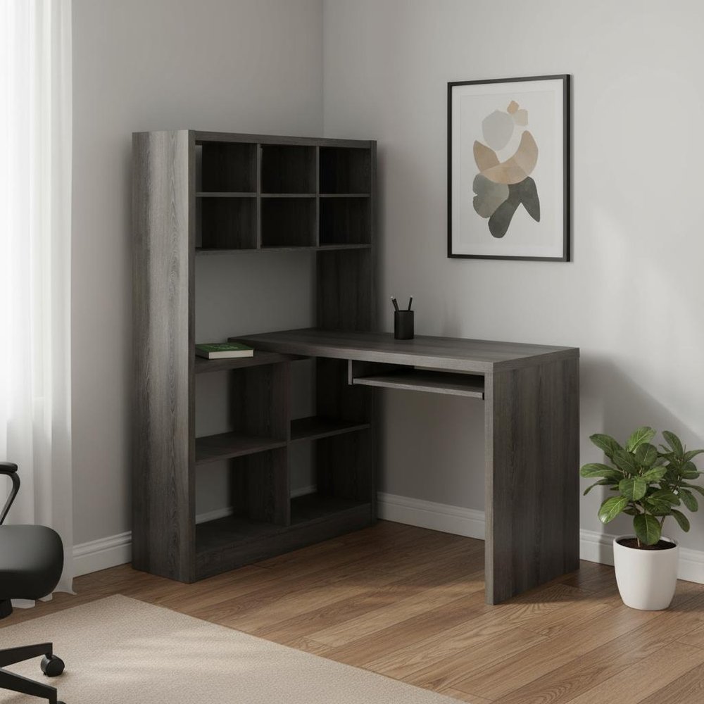 38" Taupe L Shape Computer Desk HomeRoots