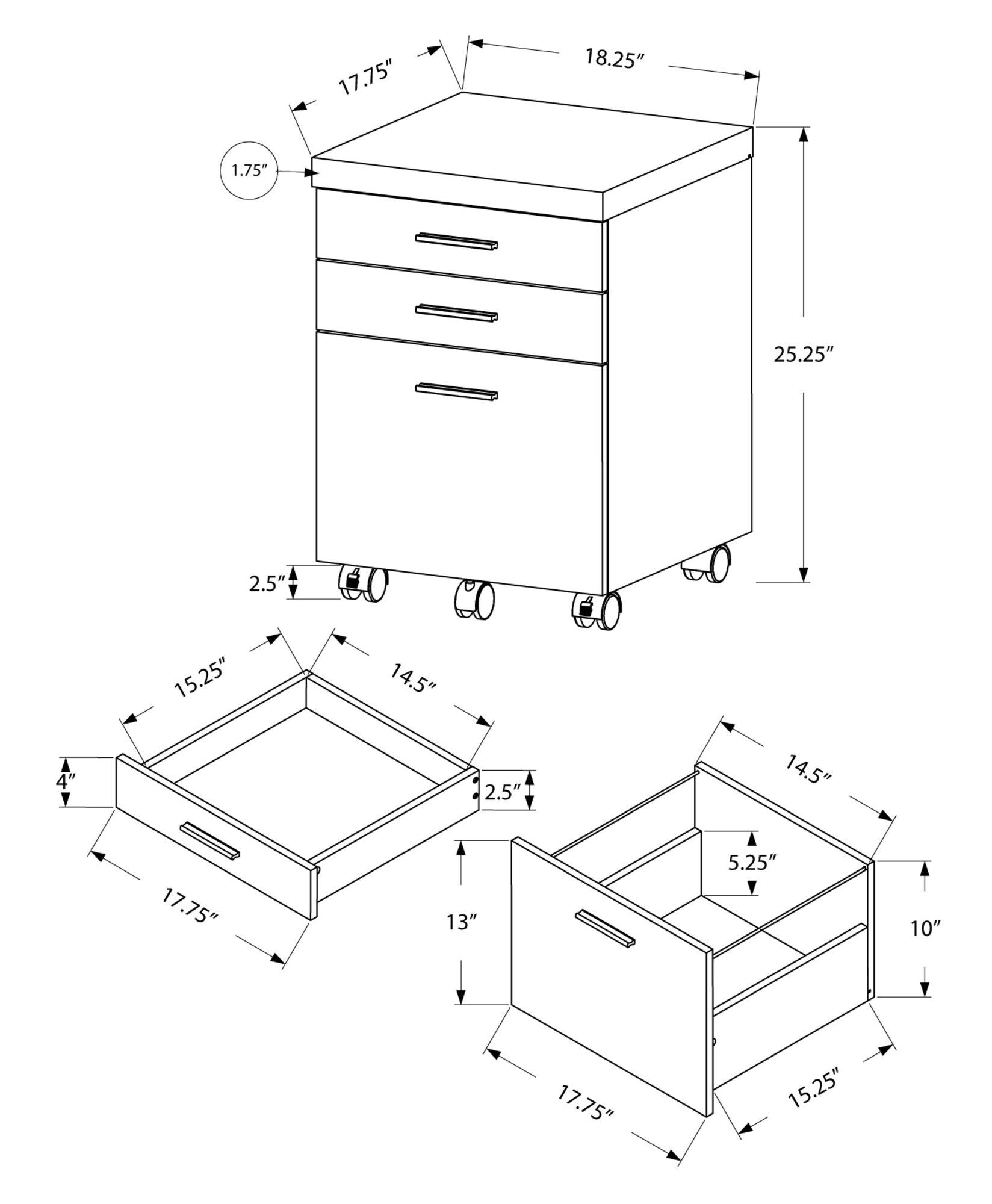 17.75" X 18.25" X 25.25" White Black Particle Board 3 Drawers Filing Cabinet - FurniFindUSA