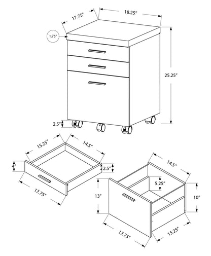 17.75" X 18.25" X 25.25" White Black Particle Board 3 Drawers Filing Cabinet - FurniFindUSA