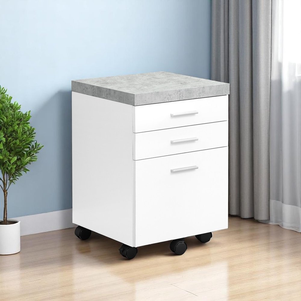 25" White And Gray Particle Board and Wood Filing Cabinet With Drawers HomeRoots