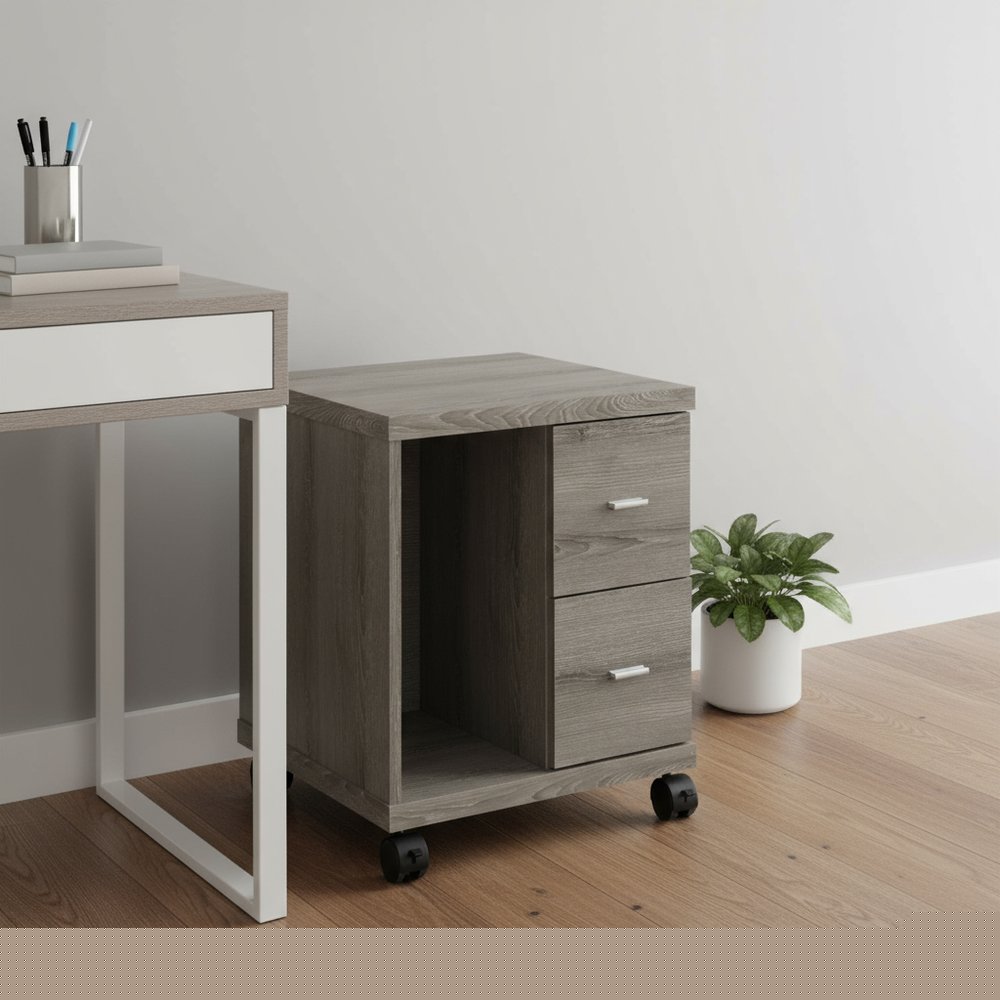 17.75" X 17.75" X 23" Dark Taupe Particle Board Hollow Core 2 Drawers  Office Cabinet HomeRoots