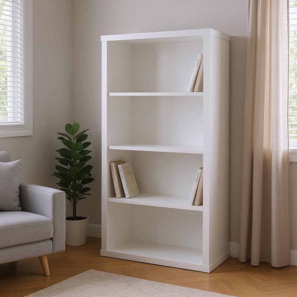 White Wood Adjustable Four Tier Bookcase HomeRoots