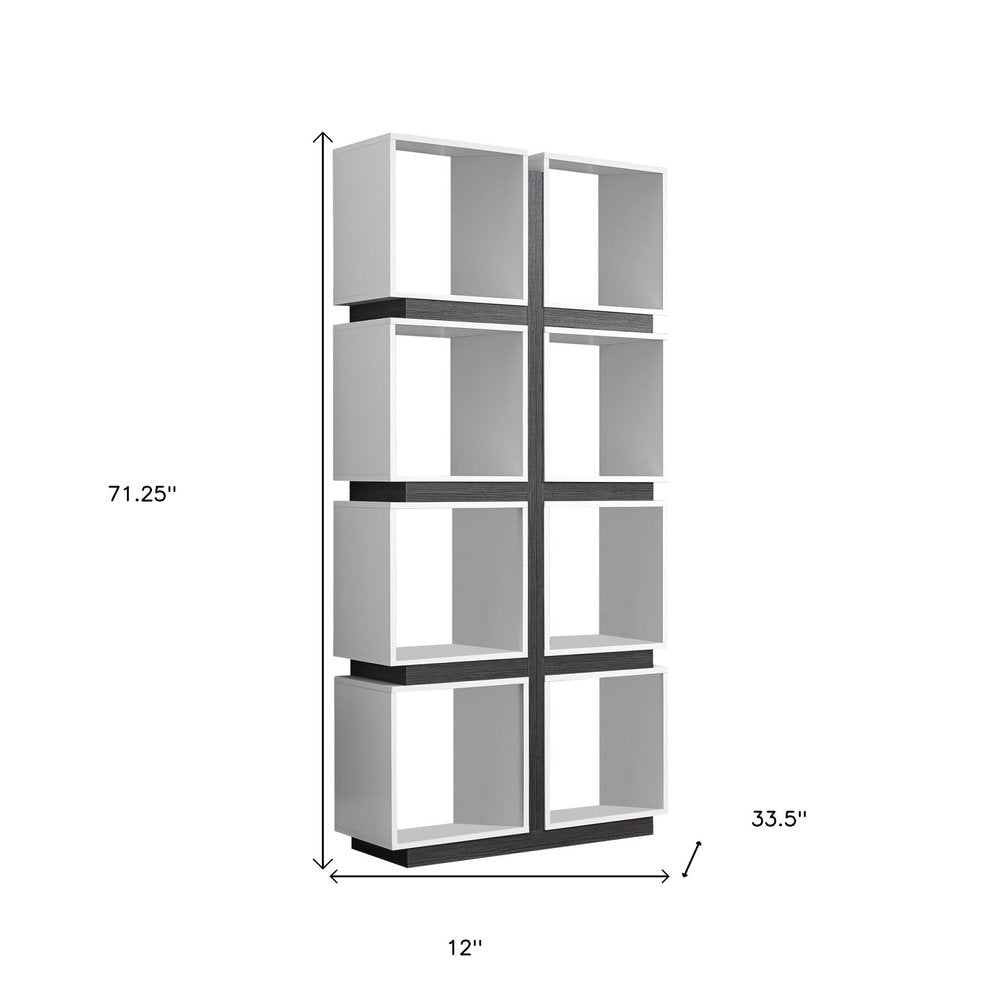 71" White Wood Eight Tier Cube Bookcase HomeRoots