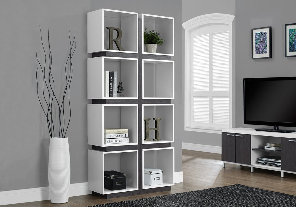 71" White Wood Eight Tier Cube Bookcase HomeRoots