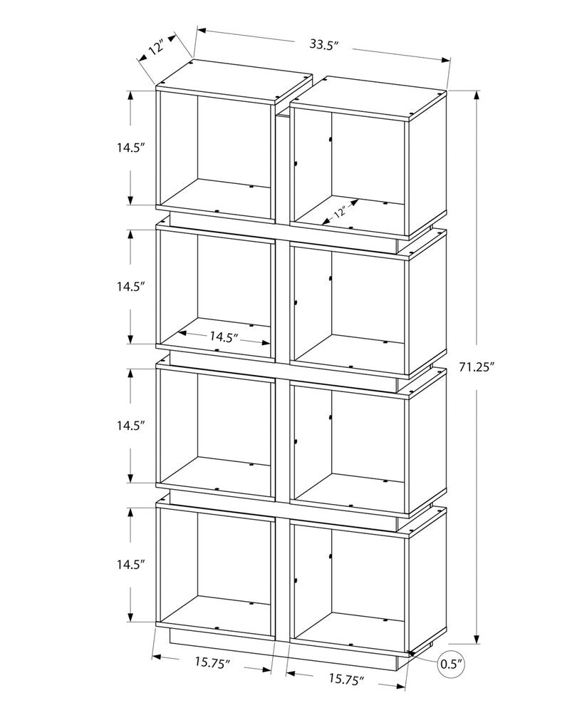 71" White Wood Eight Tier Cube Bookcase HomeRoots