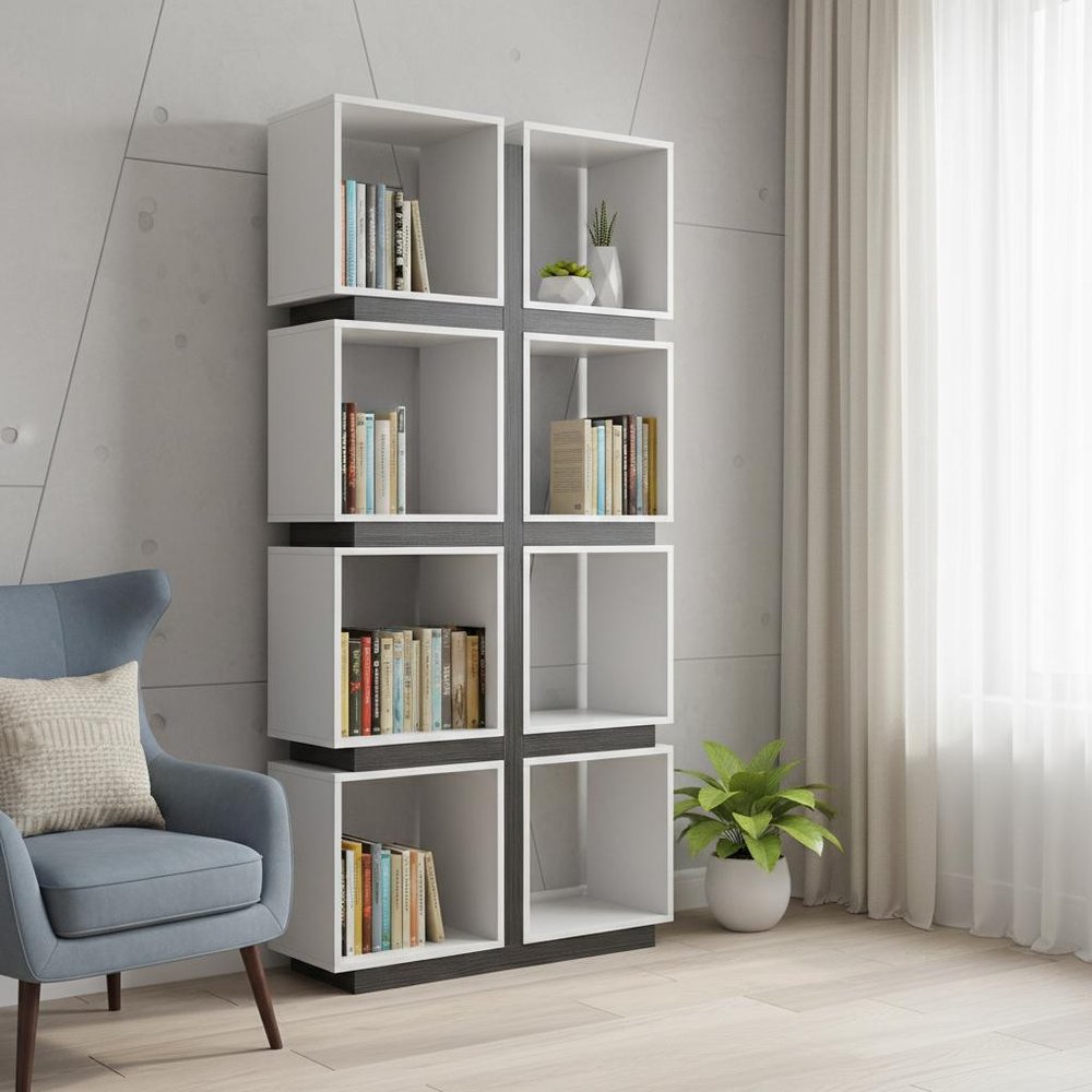 71" White Wood Eight Tier Cube Bookcase HomeRoots