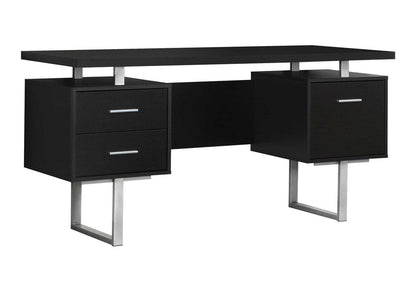 60" White and Silver Computer Desk With Three Drawers HomeRoots