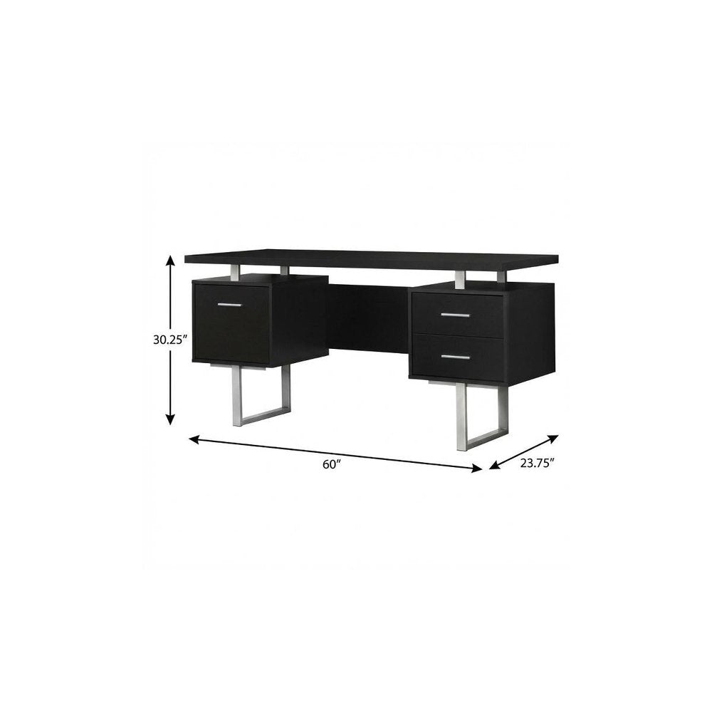 60" White and Silver Computer Desk With Three Drawers HomeRoots