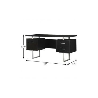 60" Brown and Silver Computer Desk With Three Drawers HomeRoots