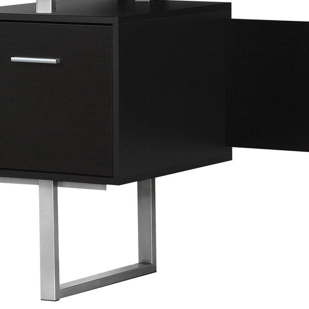 60" White and Silver Computer Desk With Three Drawers HomeRoots