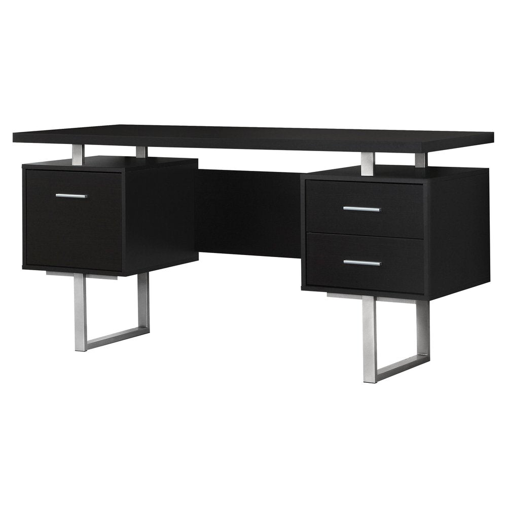 60" White and Silver Computer Desk With Three Drawers HomeRoots