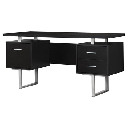 60" White and Silver Computer Desk With Three Drawers HomeRoots