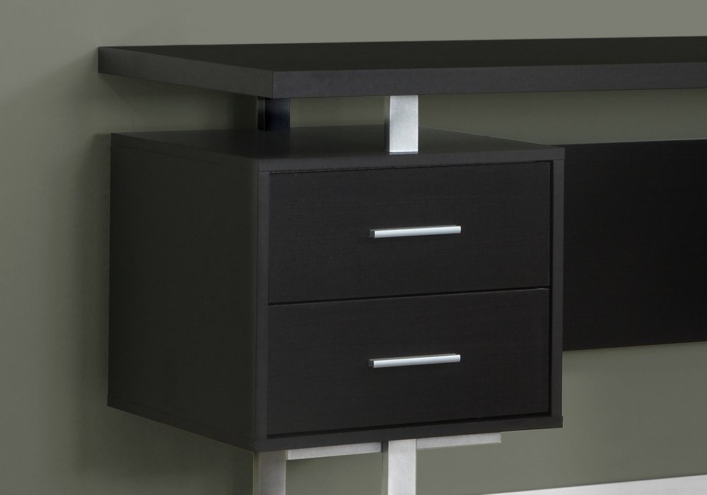 60" White and Silver Computer Desk With Three Drawers HomeRoots