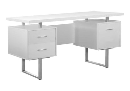 60" Brown and Silver Computer Desk With Three Drawers HomeRoots