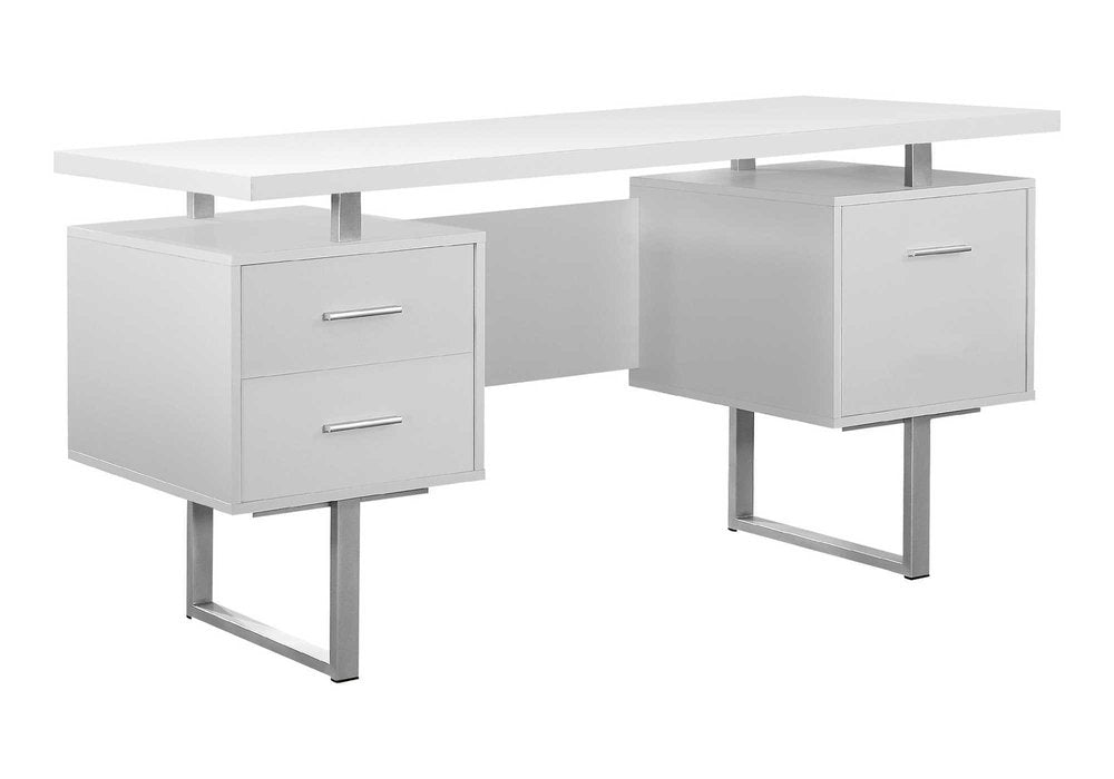 60" White and Silver Computer Desk With Three Drawers HomeRoots