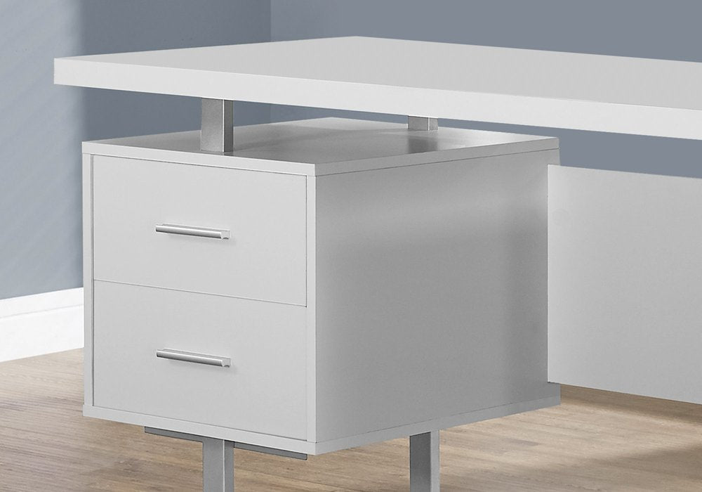60" White and Silver Computer Desk With Three Drawers HomeRoots