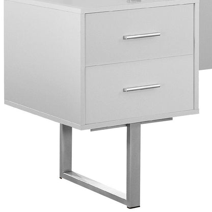 60" White and Silver Computer Desk With Three Drawers HomeRoots