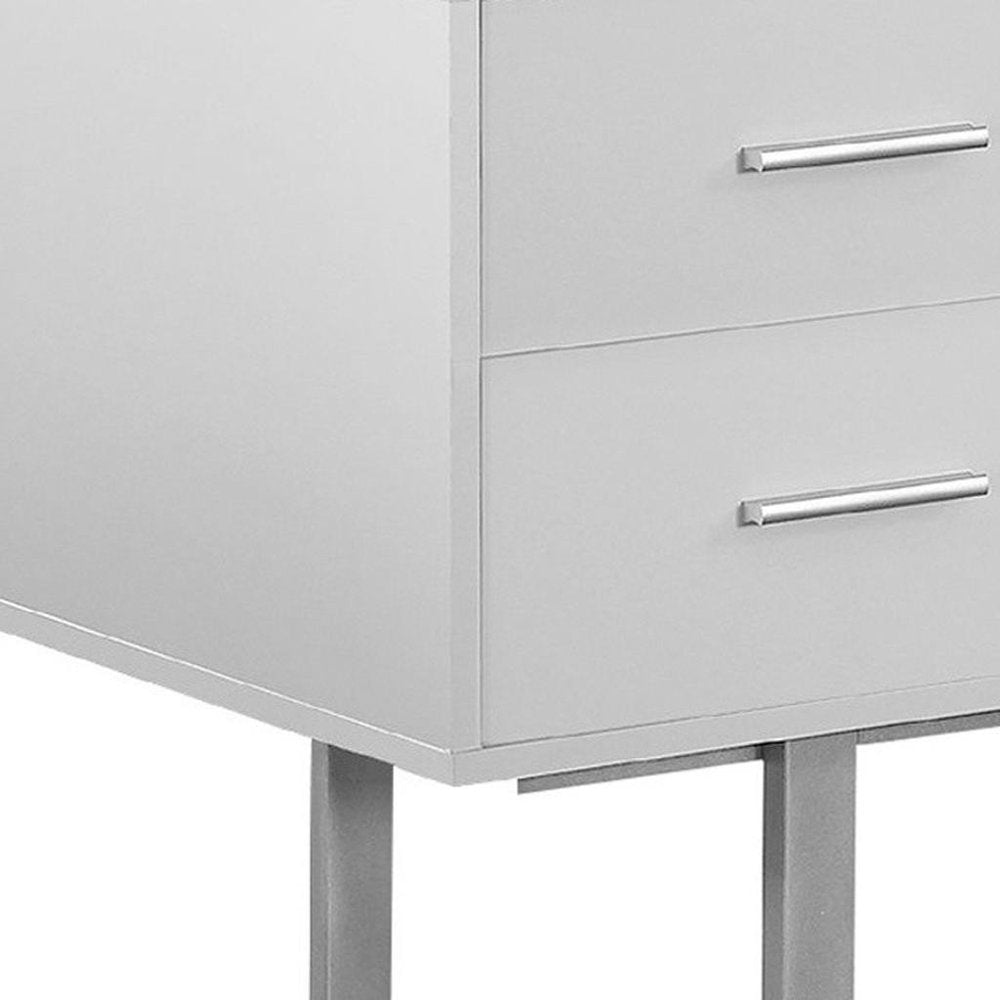 60" White and Silver Computer Desk With Three Drawers HomeRoots