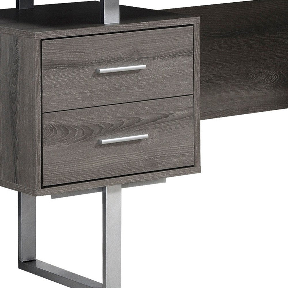 60" White and Silver Computer Desk With Three Drawers HomeRoots