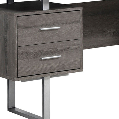 60" White and Silver Computer Desk With Three Drawers HomeRoots