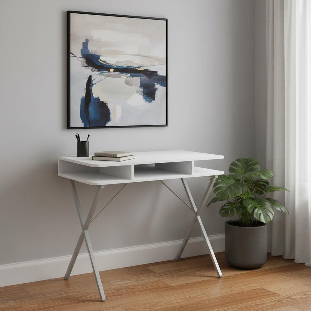 32" White and Silver Computer Desk HomeRoots
