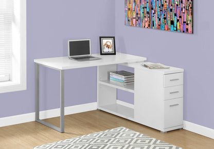 47" Gray and Silver L Shape Computer Desk With Three Drawers HomeRoots
