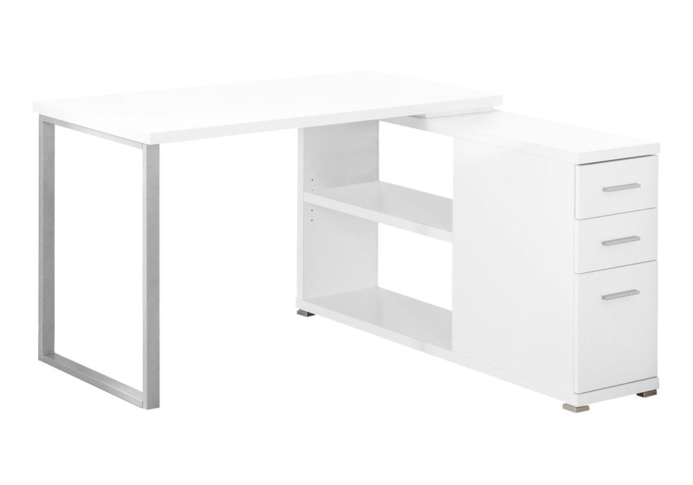 47" Gray and Silver L Shape Computer Desk With Three Drawers HomeRoots