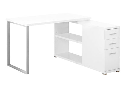 47" Gray and Silver L Shape Computer Desk With Three Drawers HomeRoots