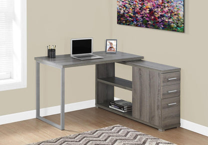 47" Gray and Silver L Shape Computer Desk With Three Drawers HomeRoots