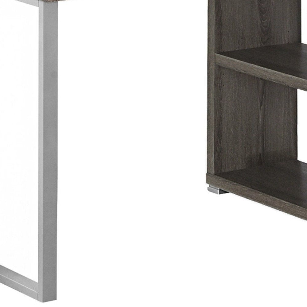 47" Gray and Silver L Shape Computer Desk With Three Drawers HomeRoots