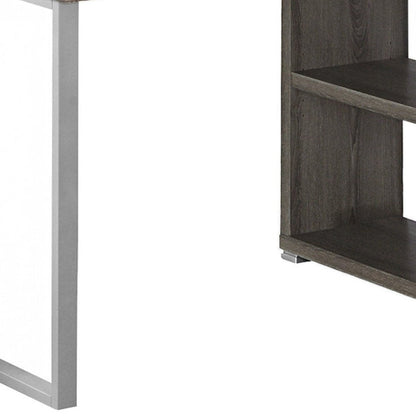 47" Gray and Silver L Shape Computer Desk With Three Drawers HomeRoots