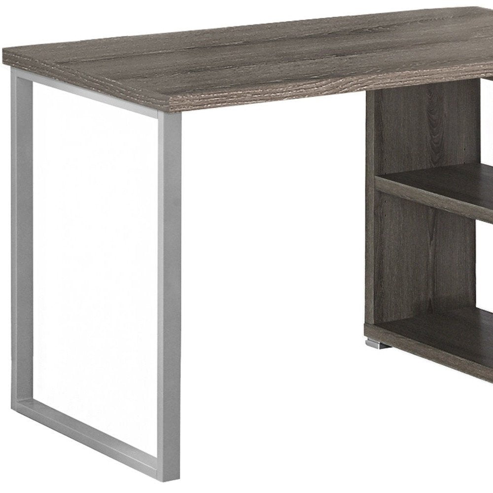 47" Gray and Silver L Shape Computer Desk With Three Drawers HomeRoots
