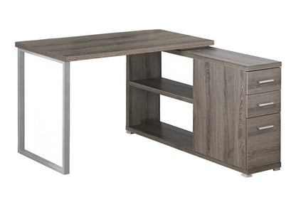 47" Gray and Silver L Shape Computer Desk With Three Drawers HomeRoots