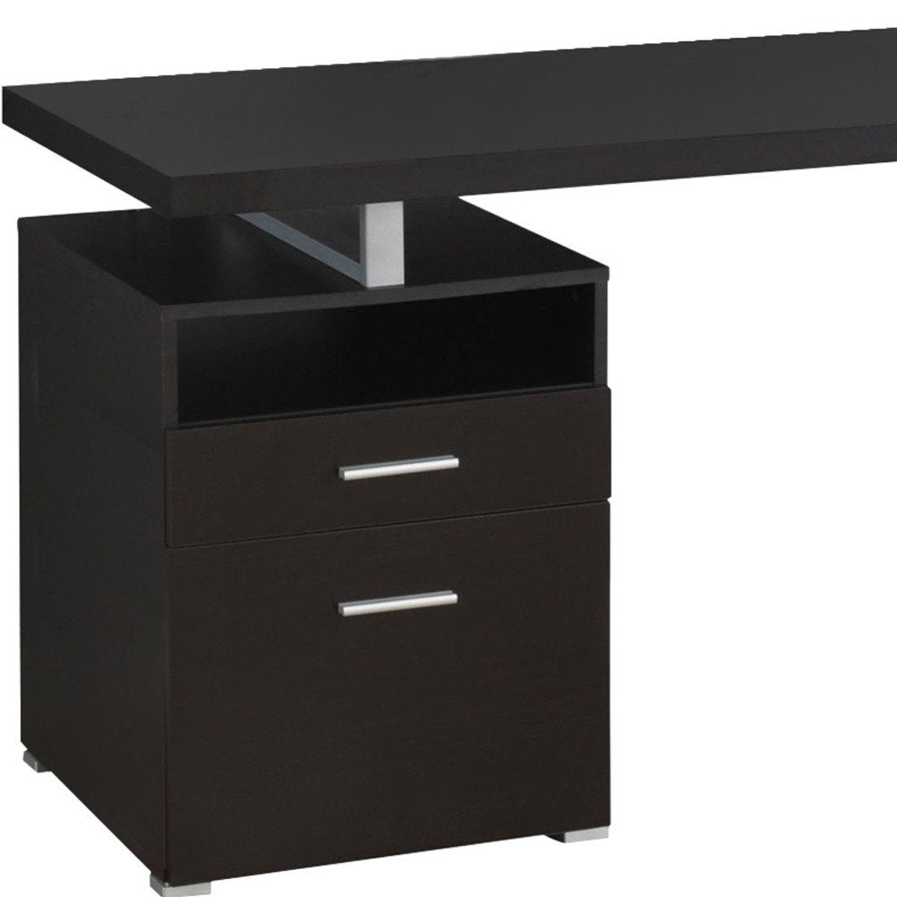 60" Dark Brown and Silver Computer Desk With Two Drawers HomeRoots