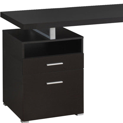 60" Dark Brown and Silver Computer Desk With Two Drawers HomeRoots