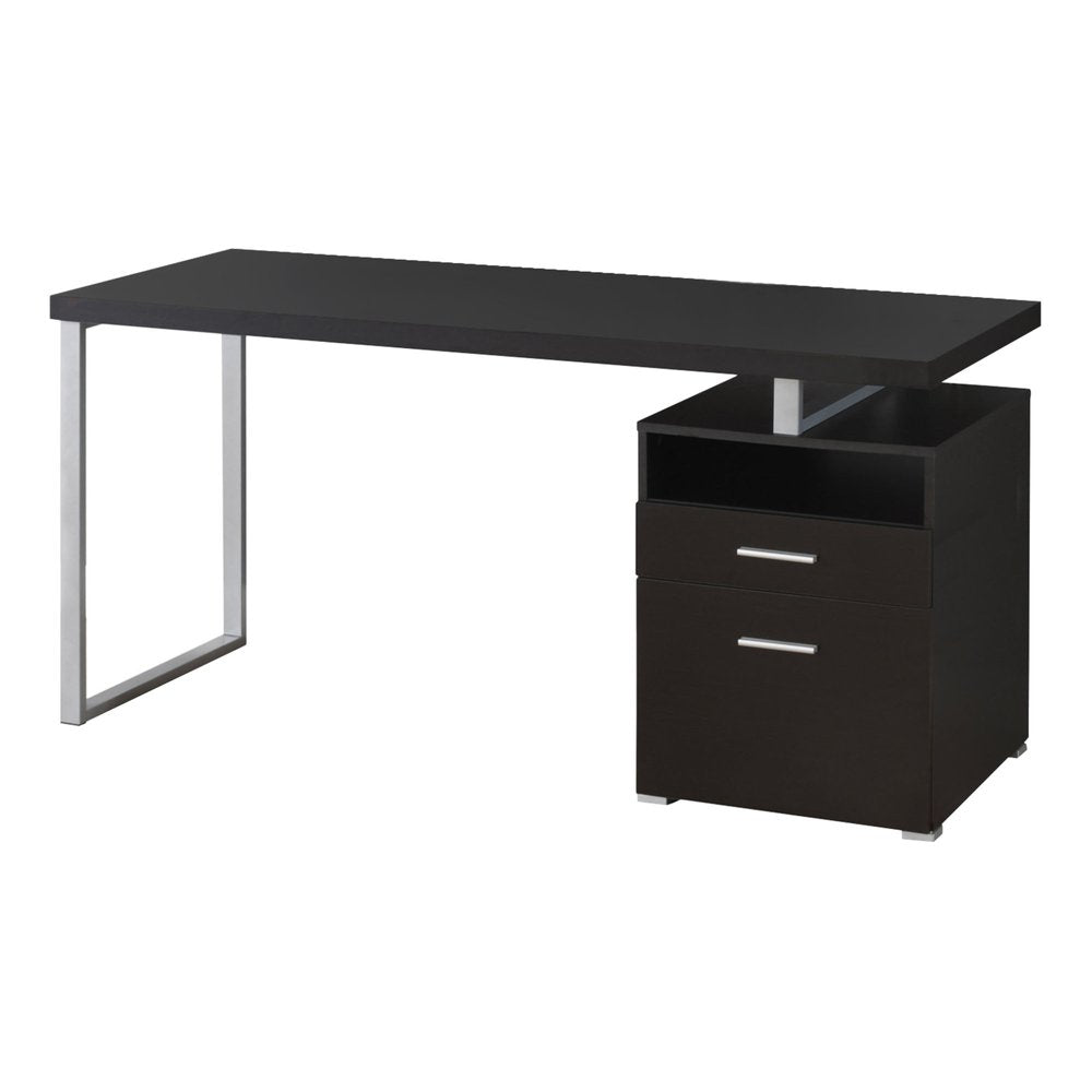 60" Dark Brown and Silver Computer Desk With Two Drawers HomeRoots