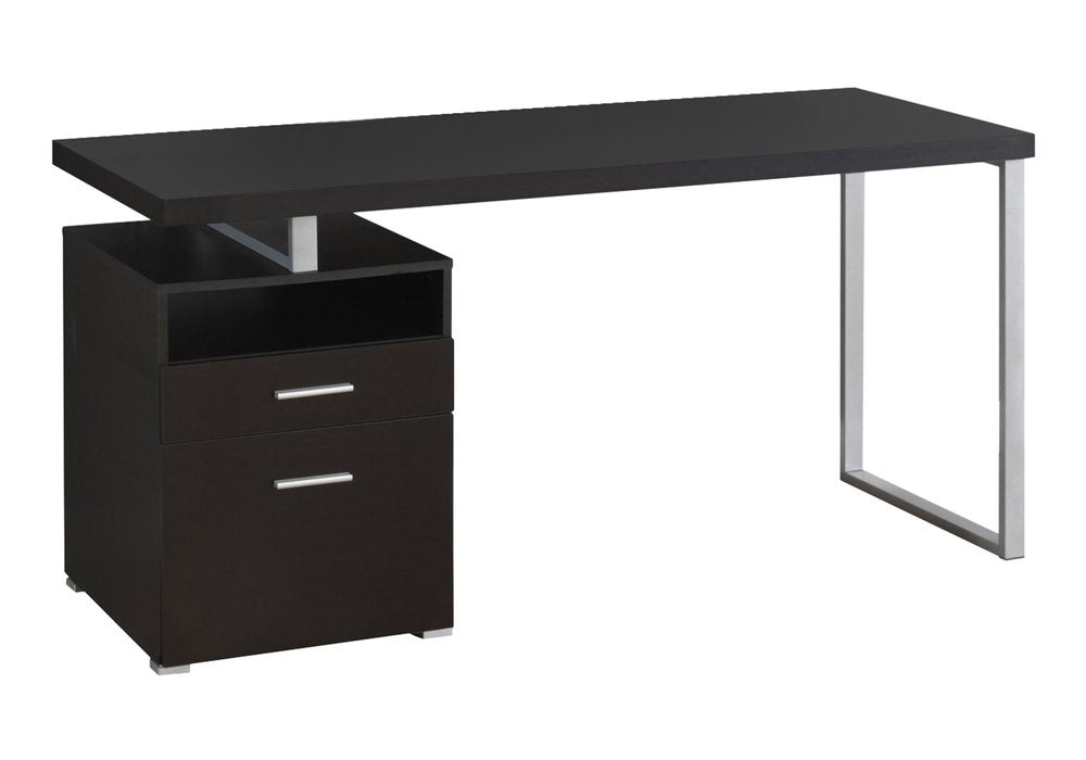 60" Dark Brown and Silver Computer Desk With Two Drawers HomeRoots