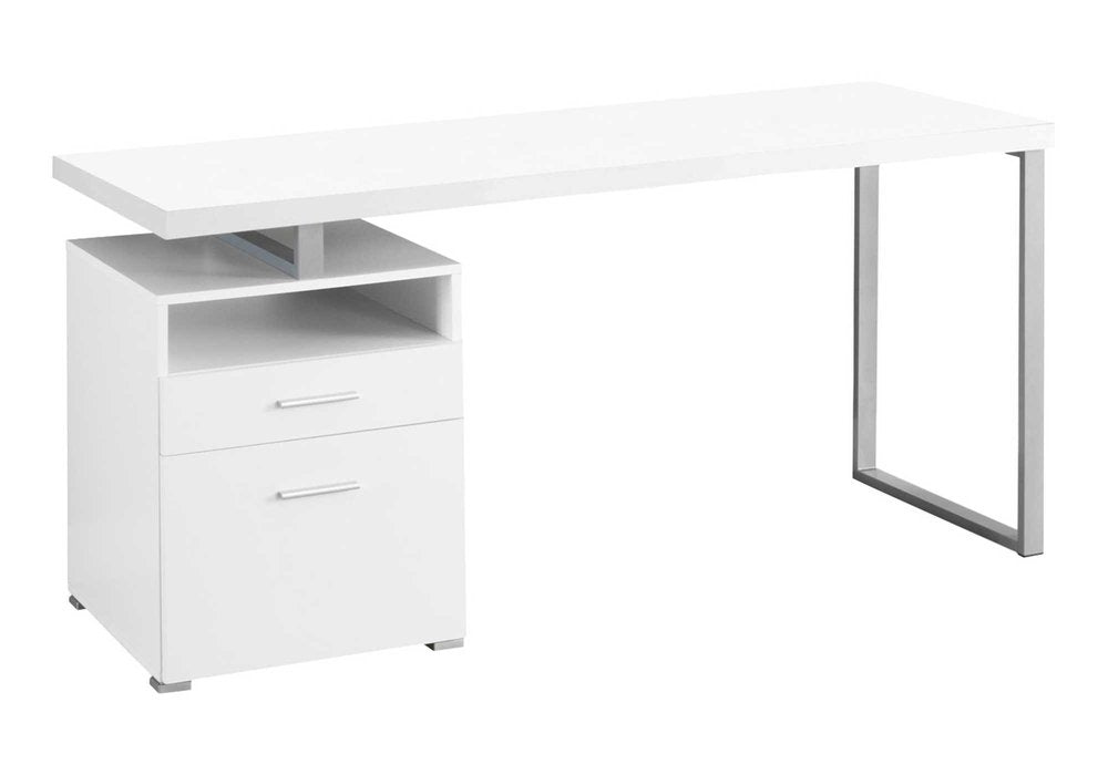 60" White and Silver Computer Desk With Two Drawers HomeRoots