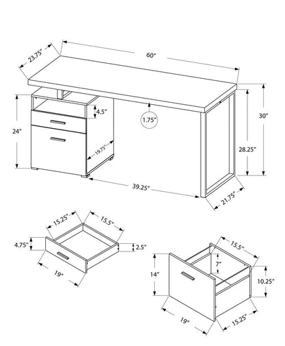60" Taupe and Silver Computer Desk With Two Drawers HomeRoots